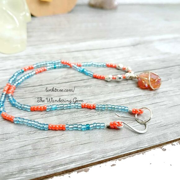 Aura Quartz Crystal Choker Necklace, Seed Bead Jewelry, 13" - Picture 2 of 5